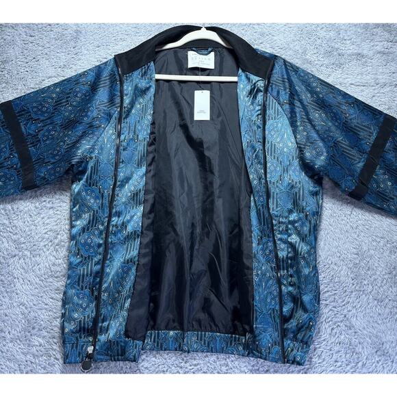 Urban Outfitters Bomber Zip Up Jacket Small Blue Teal Gold Satin Feel‎ Paisley - Picture 3 of 9